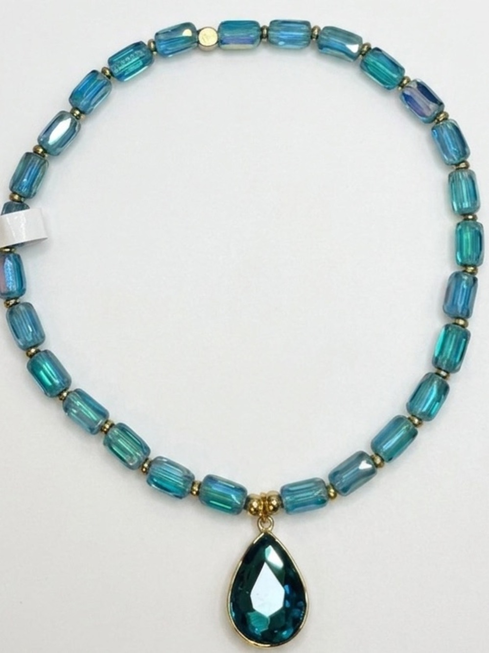 *ANKLET* S. Steel AB Blue Teardrop with AB Blue Crystal Stretchy Anklet - Picture 3 of 5